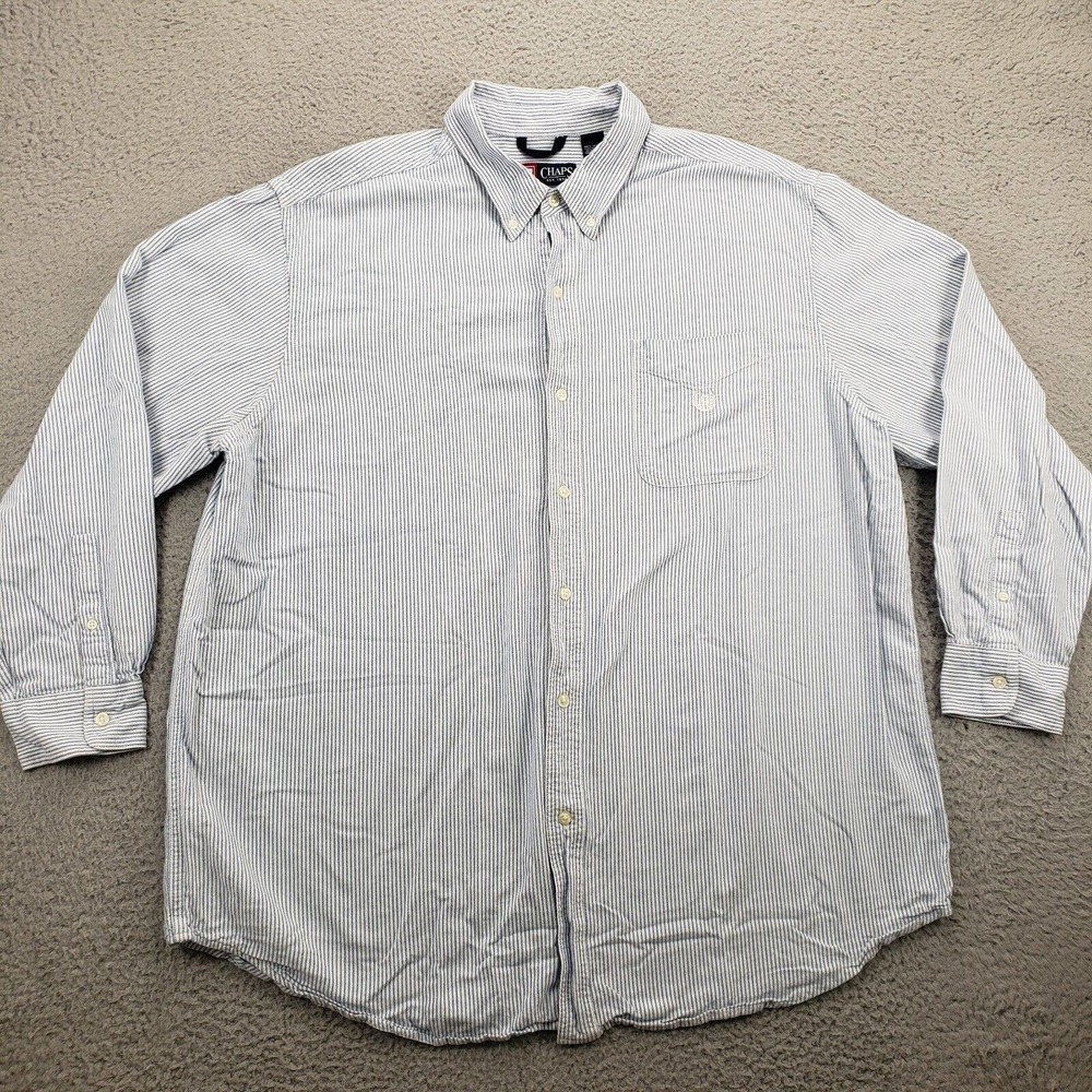 Chaps Shirt Mens 2XB Blue Striped Long Sleeve Casual Classic Button Down